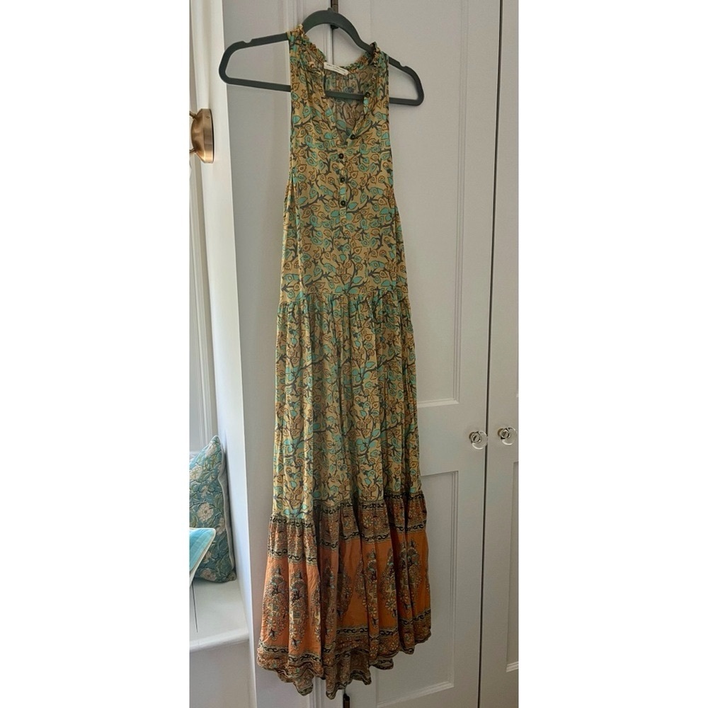 Spell Green/Orange/Yellow Tiered A-line Maxi Dress